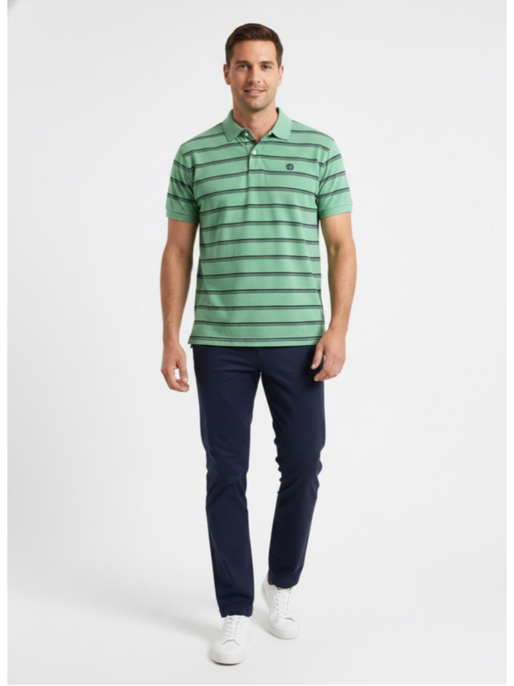 Chaps Mens XL Striped Polo Shirt Green Black Short Sleeve Cotton Spandex